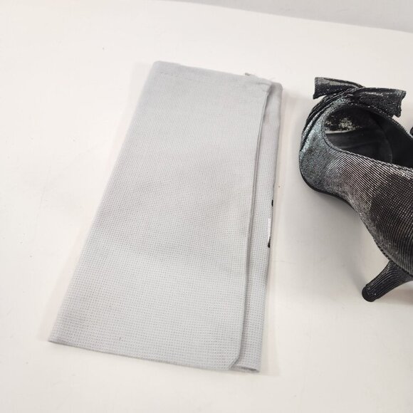 Stuart Weitzman Knot Open Toe Heels Womens 7 Nero Nocturn Black Shimmer Spain - Picture 10 of 12